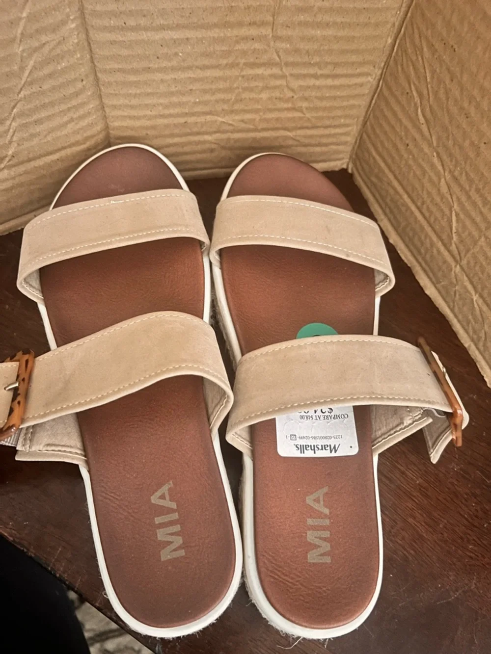 MIA Tan Double-Strap Slide Sandals with Buckle Accent - Picture 6 of 14
